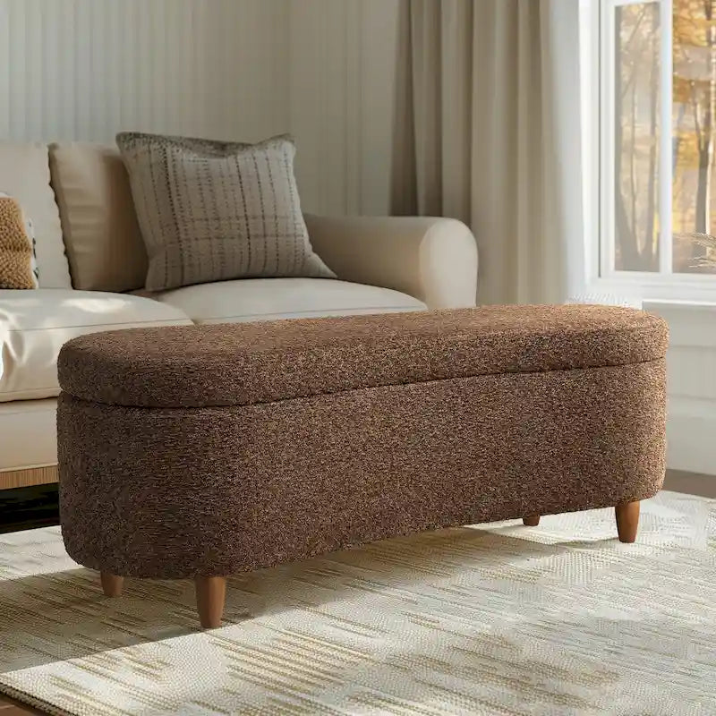 INK+IVY Bailey banc de rangement en bouclette taupe à dessus basculant