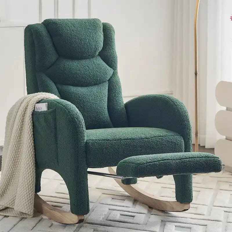 Fauteuil à Bascule d'Allaitement Ergonomique en Tissu avec Repose-Pieds Réglable