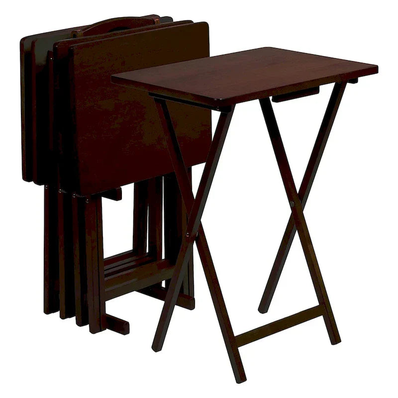 PJ Wood tables plateaux TV pliantes avec support de rangement compact, espresso, ensemble de 5 pieces - 36,38