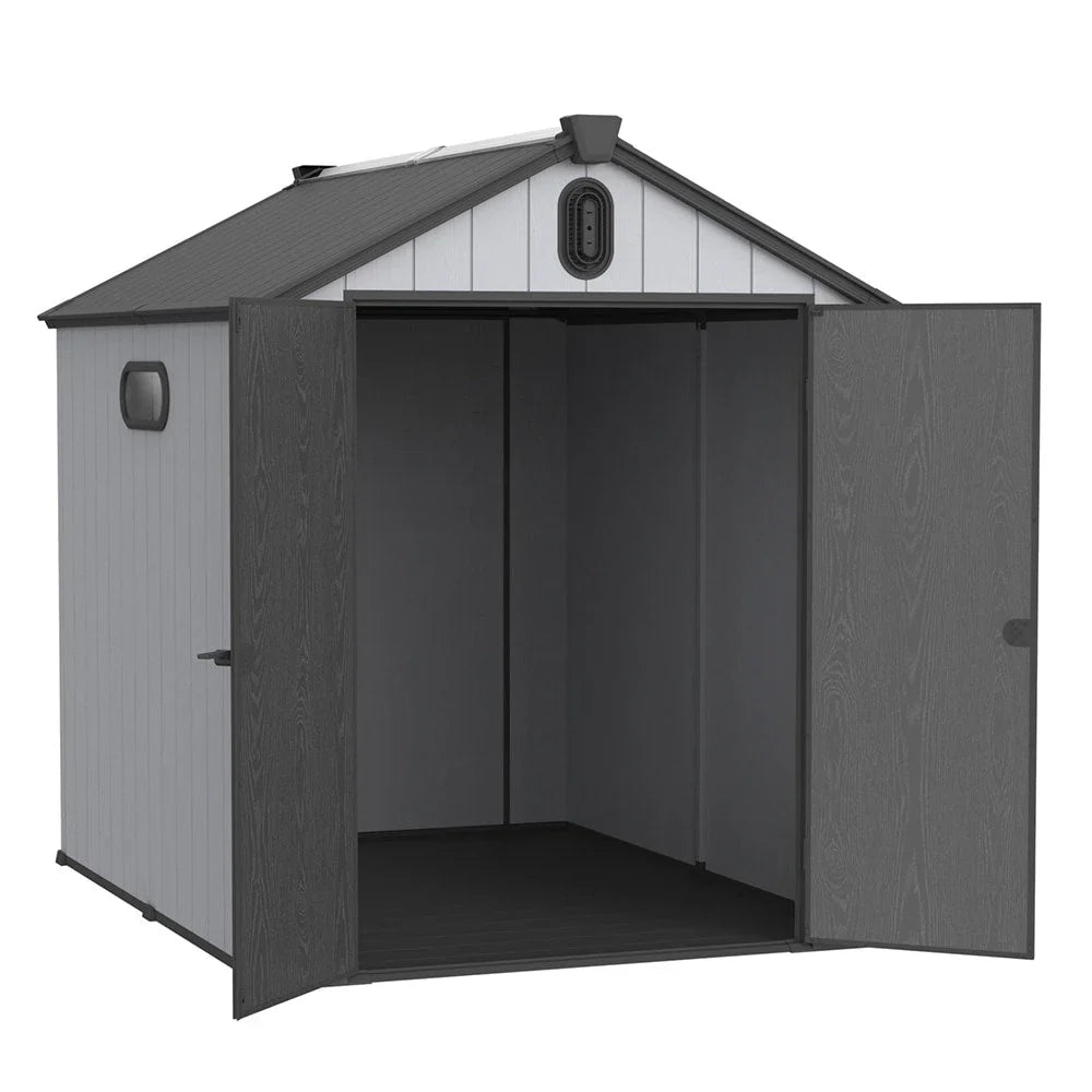 Abri de rangement extérieur en résine tout temps 6 pi x 4 pi/6 pi x 8 pi/8 pi x 6 pi/8 pi x 10 pi avec plancher, abri à outils Spire