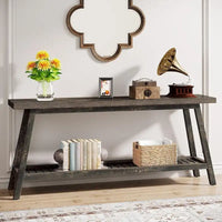 Table console de ferme de 70,9 pouces à 2 niveaux, étroite et longue, à placer derrière le canapé