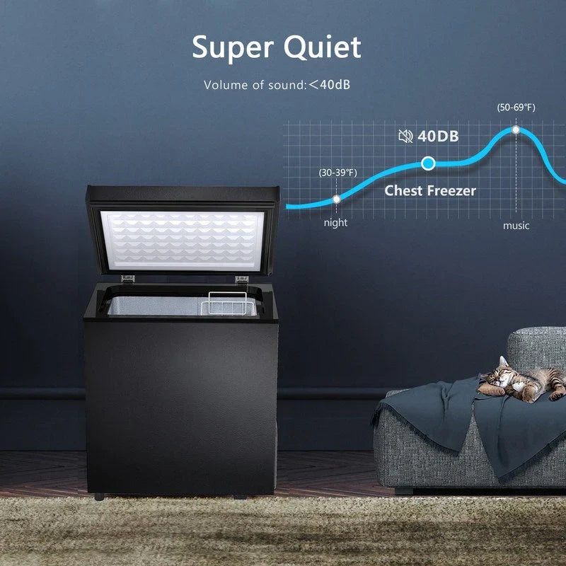Congélateur coffre 1.8 pi³ avec panier amovible, drain inférieur, thermostat 7 niveaux, conception autonome pour maison et appartement
