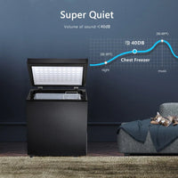 Congélateur coffre 1.8 pi³ avec panier amovible, drain inférieur, thermostat 7 niveaux, conception autonome pour maison et appartement