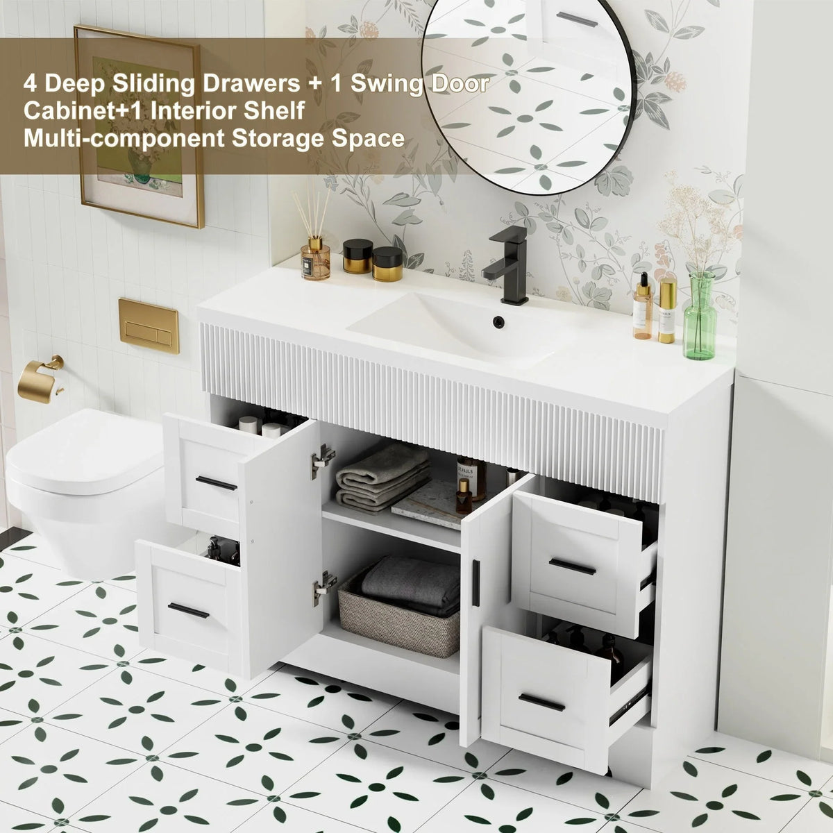 Wavy Line Ensemble meuble-lavabo de salle de bain 30/36/48 avec vasque & robinet