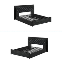 Moasis Lit Double en PU avec LED Cadre de Lit Capitonne Plateforme