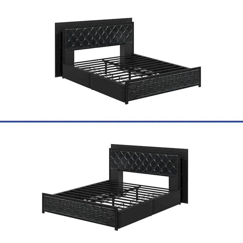 Moasis Lit Double en PU avec LED Cadre de Lit Capitonne Plateforme