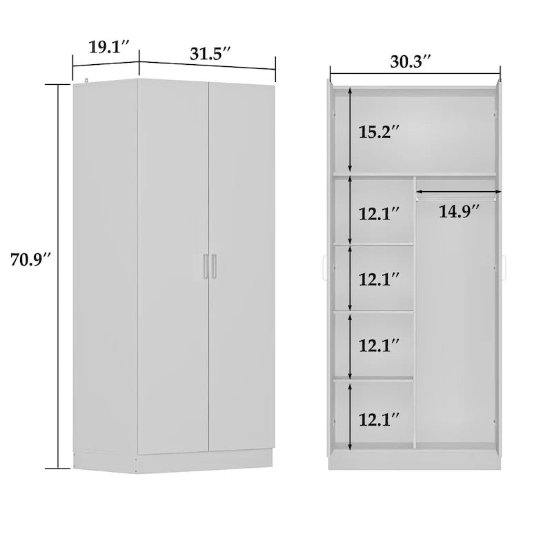 Armoires-penderies 2 portes autoportantes pour chambre avec tringle de suspension
