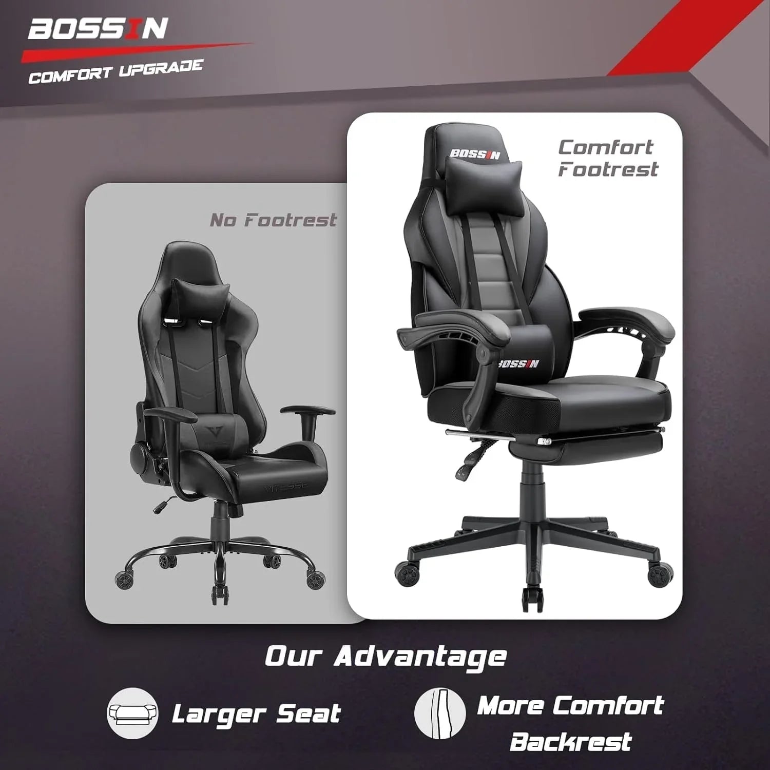 BOSSIN Chaise de gaming style racing, chaise de gamer grande et haute 300 lb à dossier haut chaise informatique