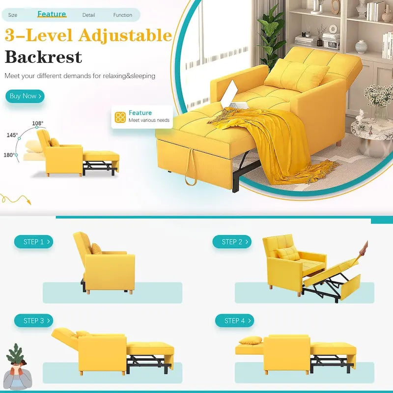 AECOJOY - Fauteuil convertible 3 en 1 avec coussin et dossier inclinable