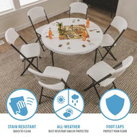 Table ronde pliante Lifetime de 48 pouces, qualité commerciale légère, intérieure/extérieure, blanche