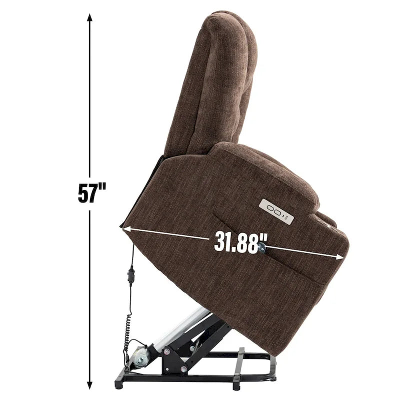 Fauteuil releveur électrique avec massage et chauffage, fauteuils inclinables larges rembourrés Lazy Boy avec USB, ports Type C et 2 porte-gobelets en acier