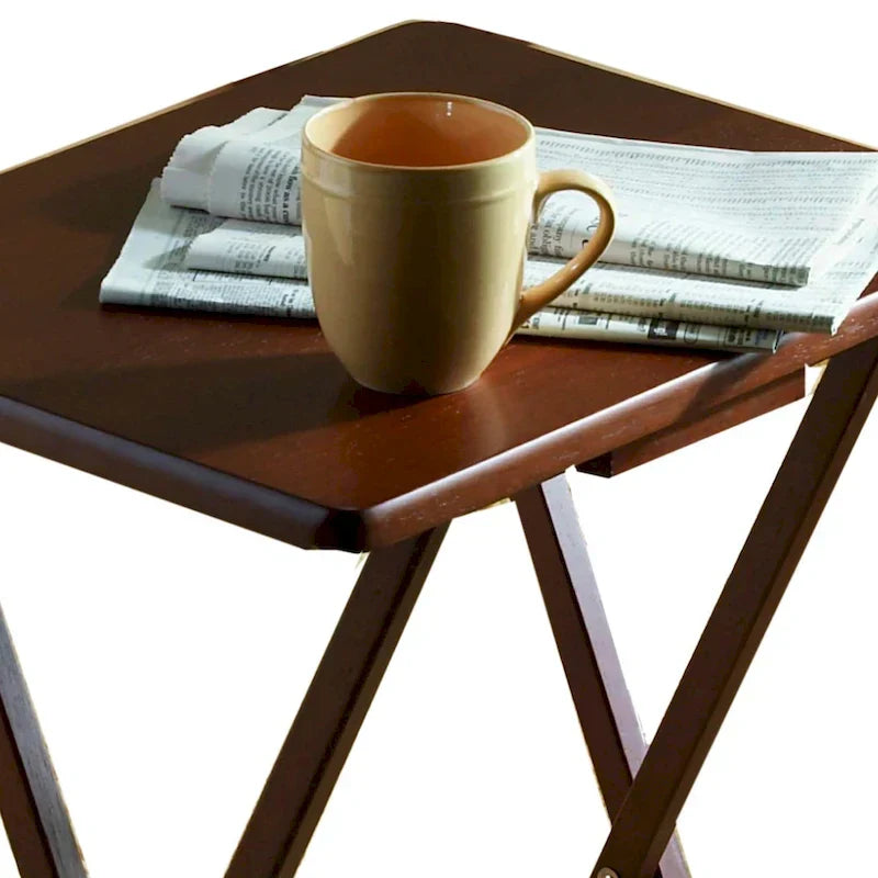 PJ Wood tables plateaux TV pliantes avec support de rangement compact, espresso, ensemble de 5 pieces - 36,38