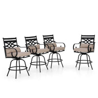 Ensemble de 4 chaises de bar de patio pivotantes en métal avec coussins pour l'extérieur