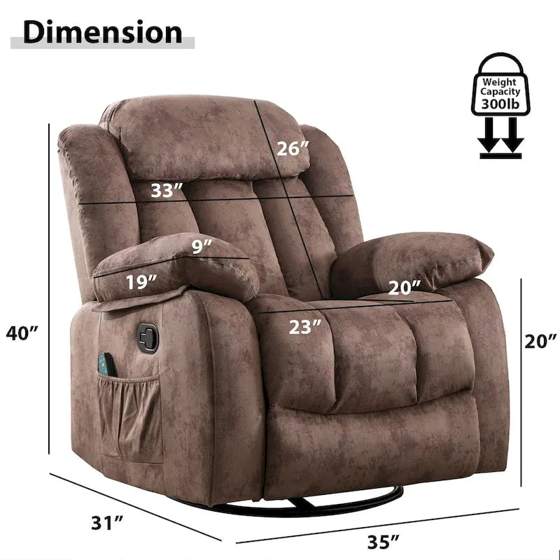 Fauteuil Inclinable à Bascule de Massage Manuel Pivotant 360° avec Chaleur et Vibration