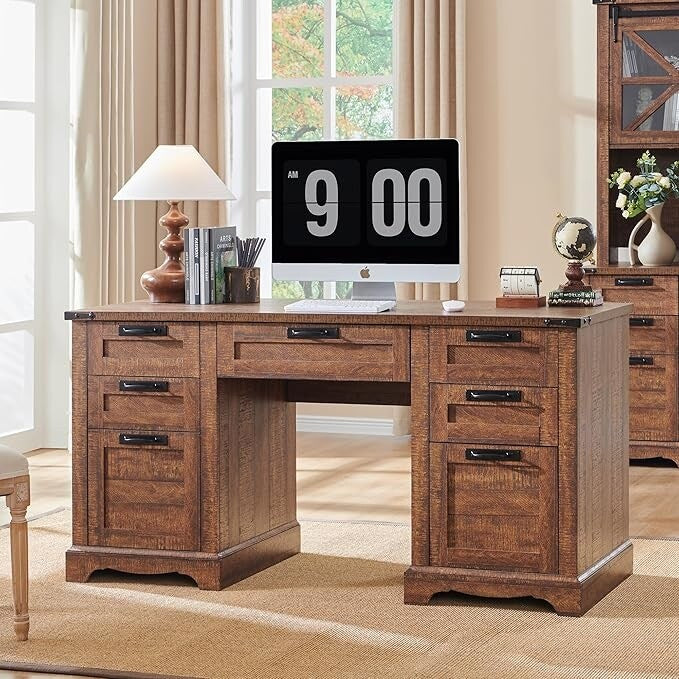 Bureau de direction 60 style ferme, bureau à domicile en bois, bureau informatique