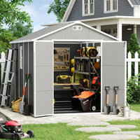 Abri de rangement extérieur en résine tout temps 6 pi x 4 pi/6 pi x 8 pi/8 pi x 6 pi/8 pi x 10 pi avec plancher, abri à outils Spire
