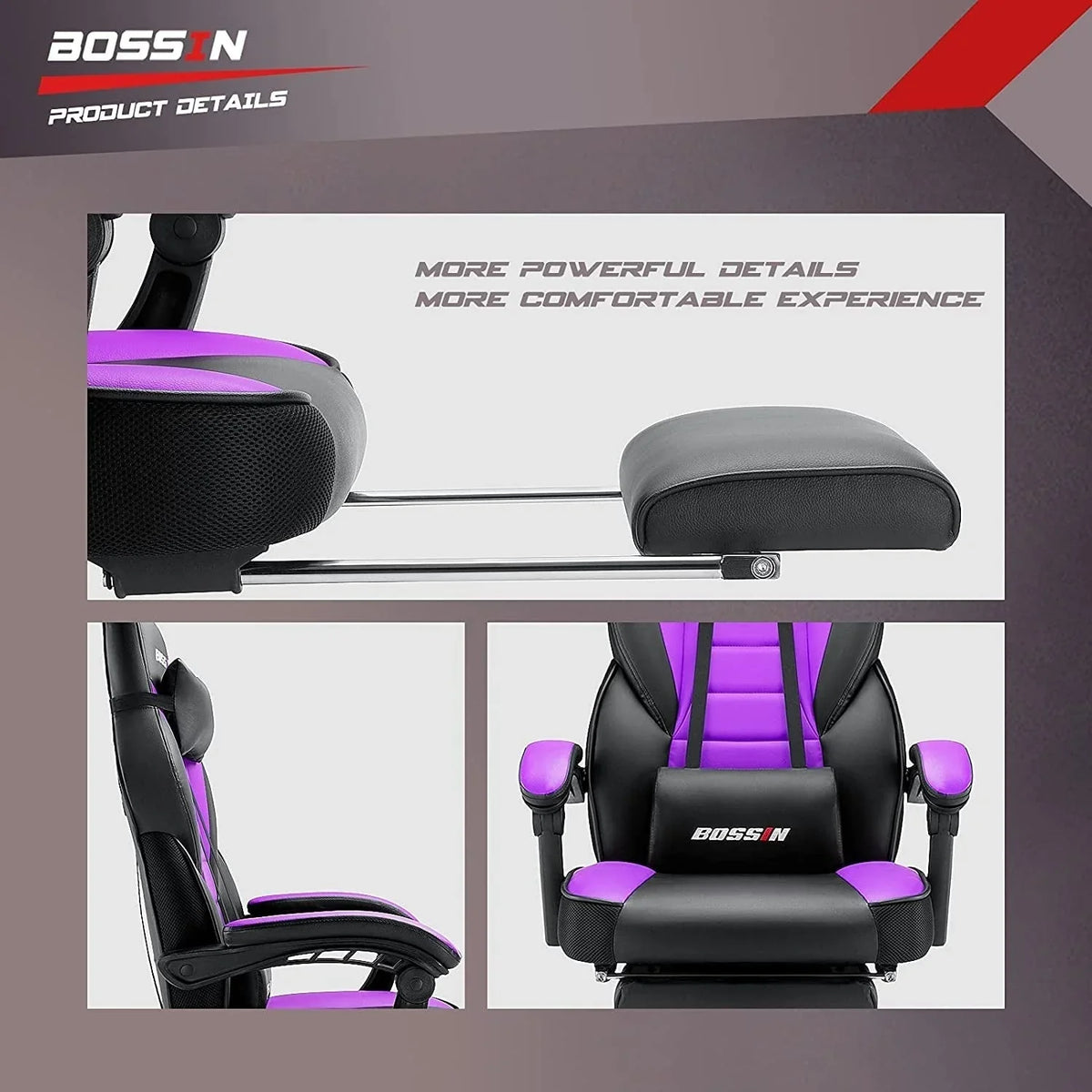 BOSSIN Chaise de gaming style racing, chaise de gamer grande et haute 300 lb à dossier haut chaise informatique