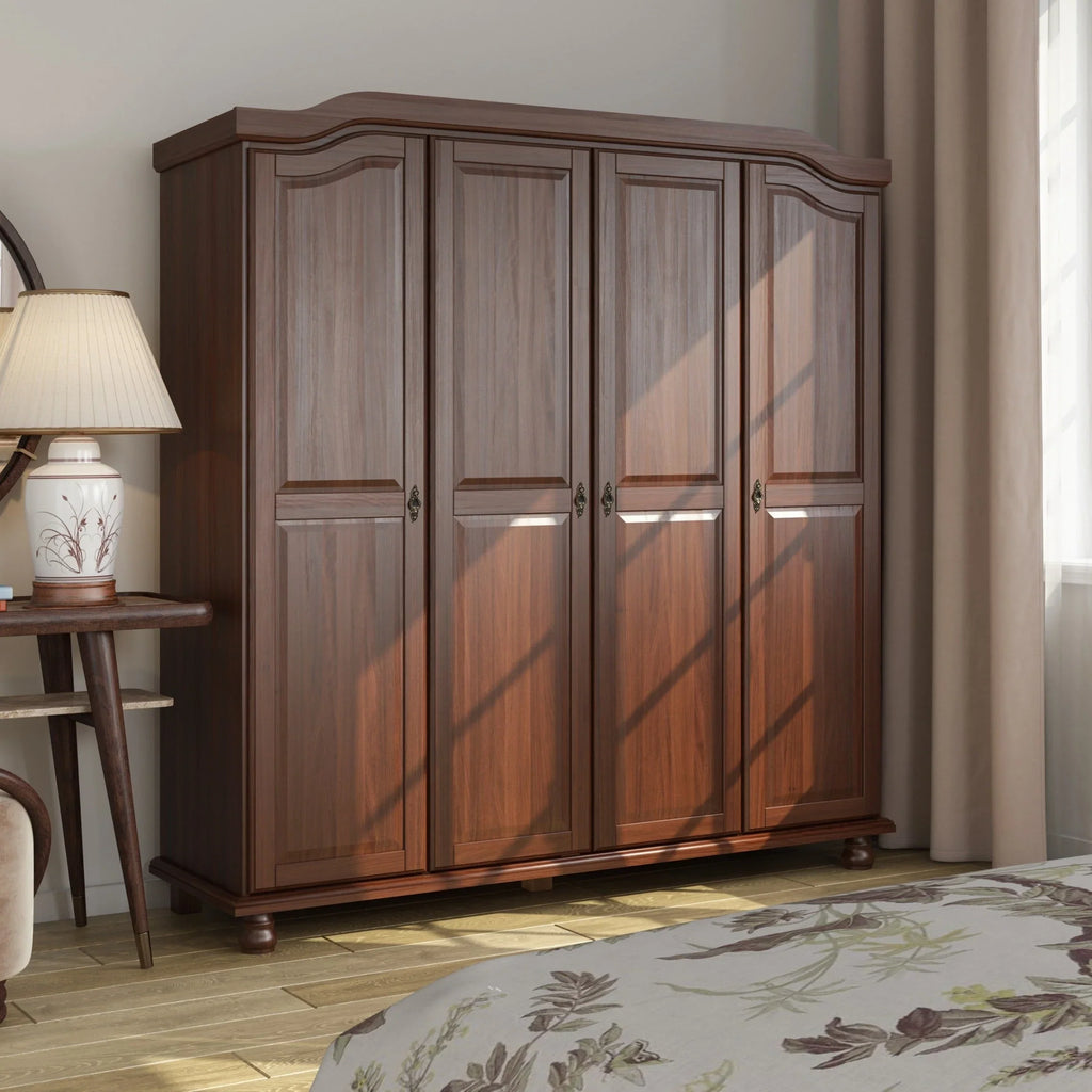 Palace Imports Armoire-penderie Kyle 4 portes 100% bois massif avec portes en bois massif ou miroir