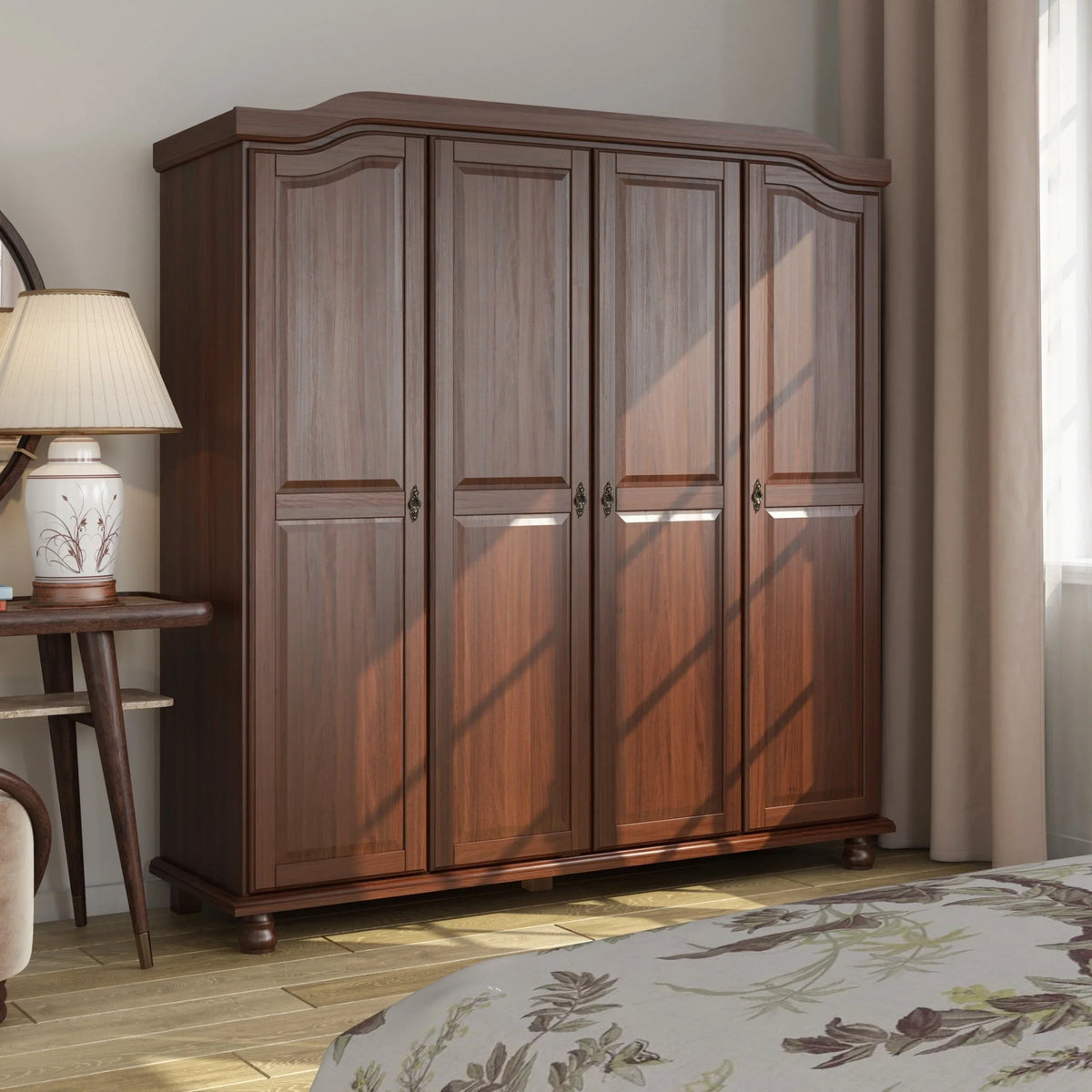 Palace Imports Armoire-penderie Kyle 4 portes 100% bois massif avec portes en bois massif ou miroir