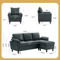 Canapé d'angle 3 places avec fauteuil et pouf pour salon