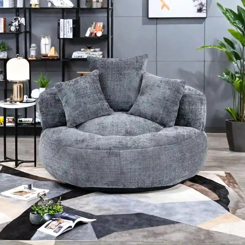 Canapé paresseux à dossier haut en chenille avec 3 coussins et pouf surdimensionné