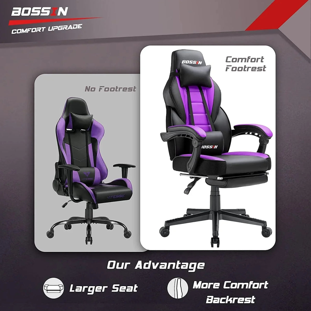 BOSSIN Chaise de gaming style racing, chaise de gamer grande et haute 300 lb à dossier haut chaise informatique