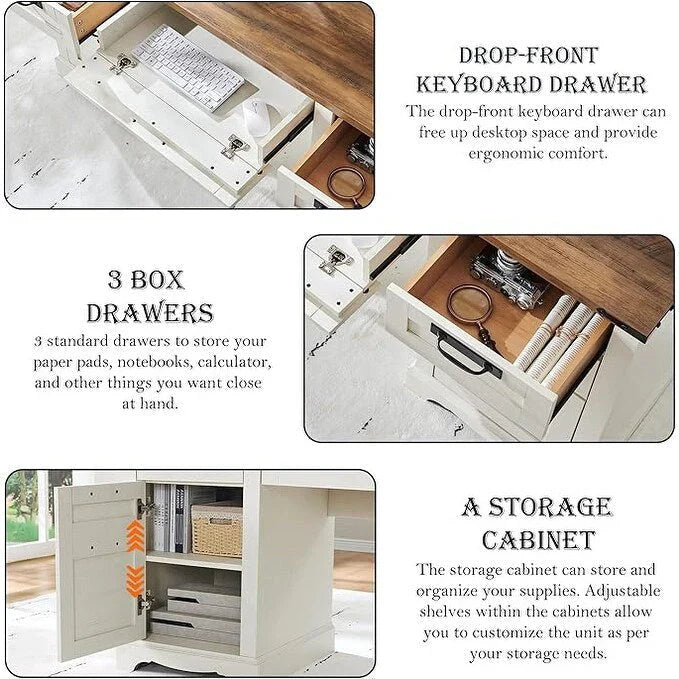 Bureau de direction 60 style ferme, bureau à domicile en bois, bureau informatique