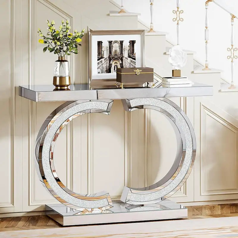 Console argentée, 39 table d'entrée à miroir pour entrée