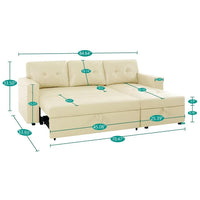 Canapé sectionnel convertible réversible avec lit escamotable, méridienne de rangement dissimulée et pieds durables