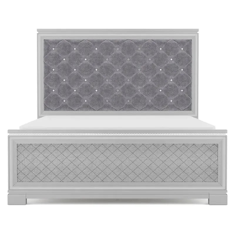 Seleena Glam Ensemble de chambre 5 pièces à panneaux capitonnés en bois argenté avec port USB par Furniture of America