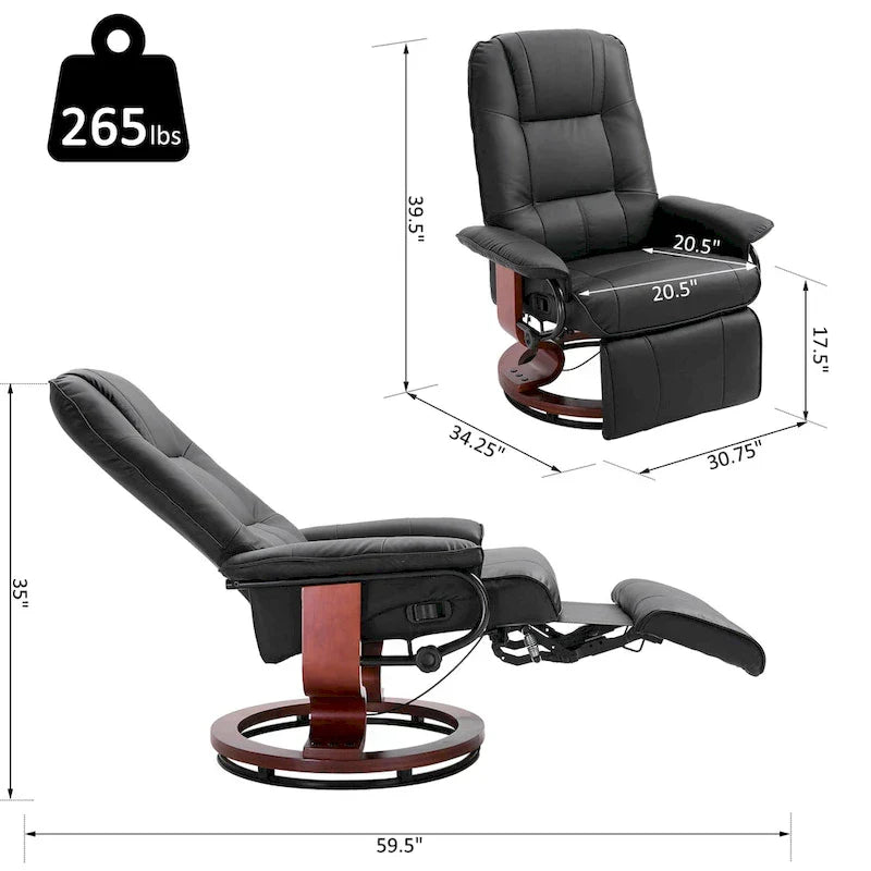 Fauteuil Inclinable HomCom en Similicuir Réglable Manuel à Base Pivotante avec Repose-Pieds Confortable et Relaxant