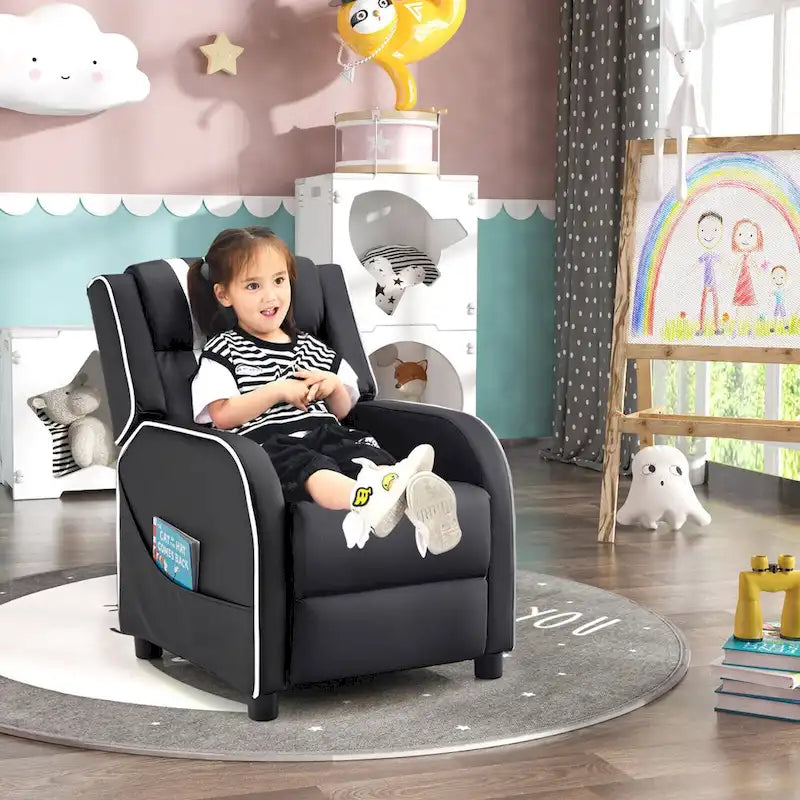 Fauteuil Inclinable Enfant Gymax Ergonomique en Cuir avec Repose-Pieds