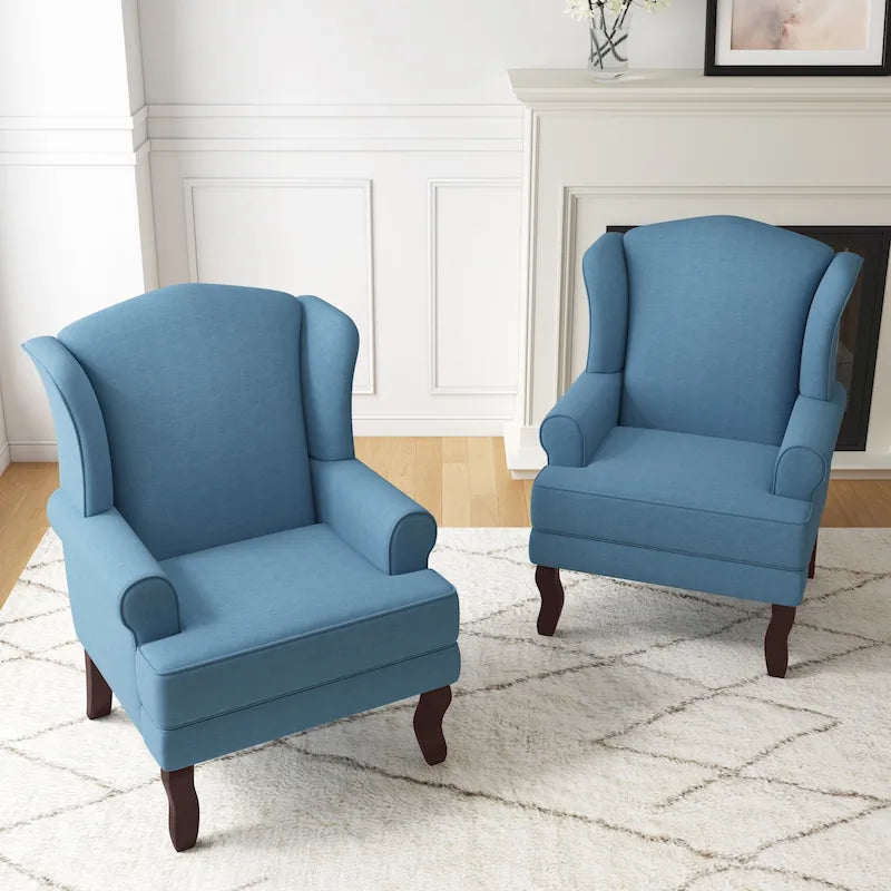 Lot de 2 fauteuils d'appoint à oreilles traditionnels rembourrés