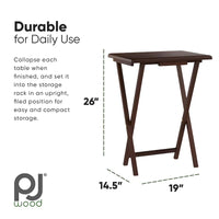 PJ Wood tables plateaux TV pliantes avec support de rangement compact, espresso, ensemble de 5 pieces - 36,38