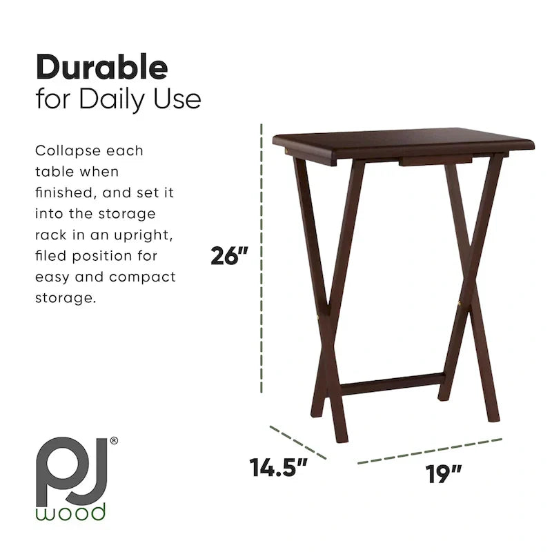 PJ Wood tables plateaux TV pliantes avec support de rangement compact, espresso, ensemble de 5 pieces - 36,38