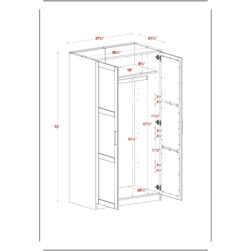 Palace Imports Armoire Urbaine 2 Portes 100% Bois Massif avec Portes Pleines et Miroirs