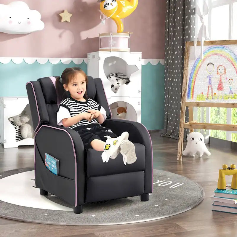 Fauteuil Inclinable Enfant Gymax Ergonomique en Cuir avec Repose-Pieds