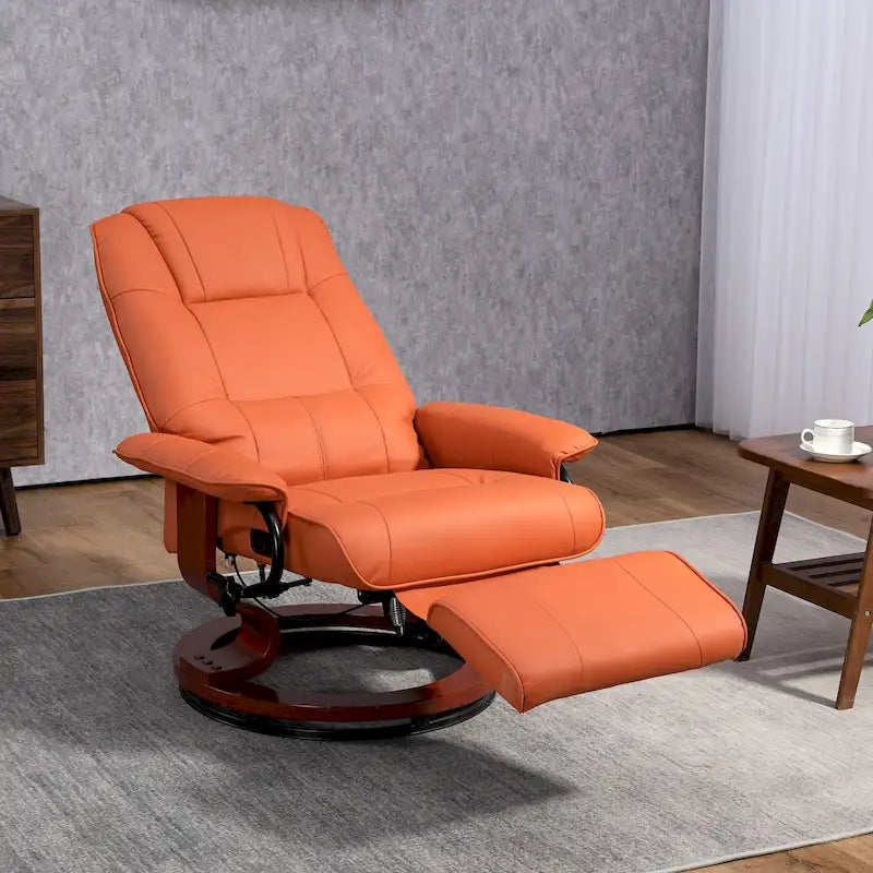 Fauteuil Inclinable HomCom en Similicuir Réglable Manuel à Base Pivotante avec Repose-Pieds Confortable et Relaxant