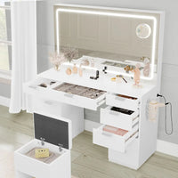Moasis 46 Coiffeuse avec prise intégrée, miroir éclairé et support pour sèche-cheveux – 55,8 H x 46 L x 11,7 P
