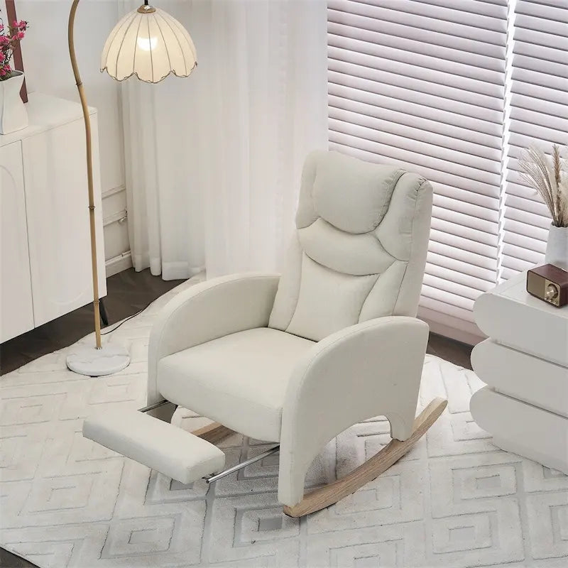 Fauteuil à Bascule d'Allaitement Ergonomique en Tissu avec Repose-Pieds Réglable