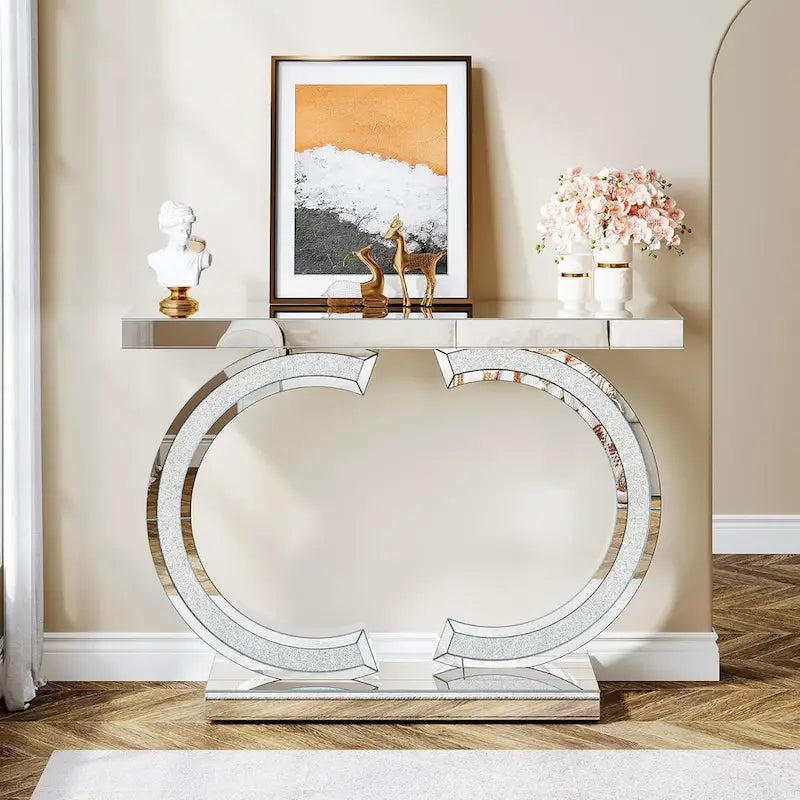 Console argentée, 39 table d'entrée à miroir pour entrée