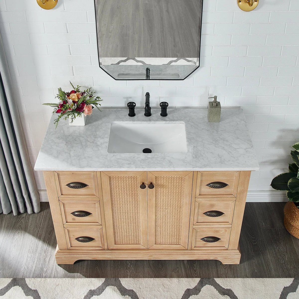 Hervas Meuble-lavabo avec dessus en marbre naturel sans miroir