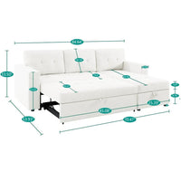 Canapé sectionnel réversible avec lit escamotable, méridienne de rangement dissimulée, pieds durables,