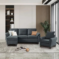Canapé d'angle 3 places avec fauteuil et pouf pour salon
