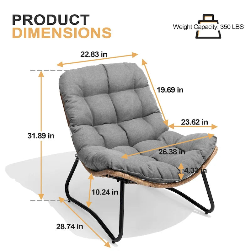 Chaises Papasan d'extérieur avec coussin en rotin PE, chaises cosy de patio avec table d'appoint