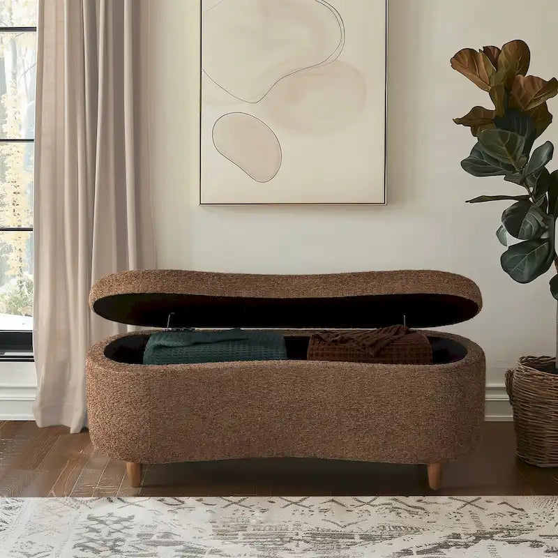 INK+IVY Bailey banc de rangement en bouclette taupe à dessus basculant
