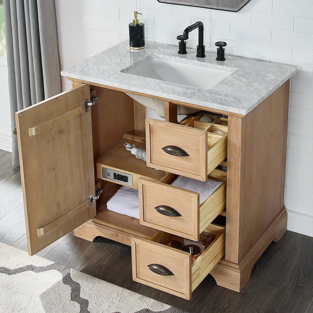 Hervas Meuble-lavabo avec dessus en marbre naturel sans miroir