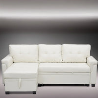 Canapé sectionnel réversible avec lit escamotable, méridienne de rangement dissimulée, pieds durables,