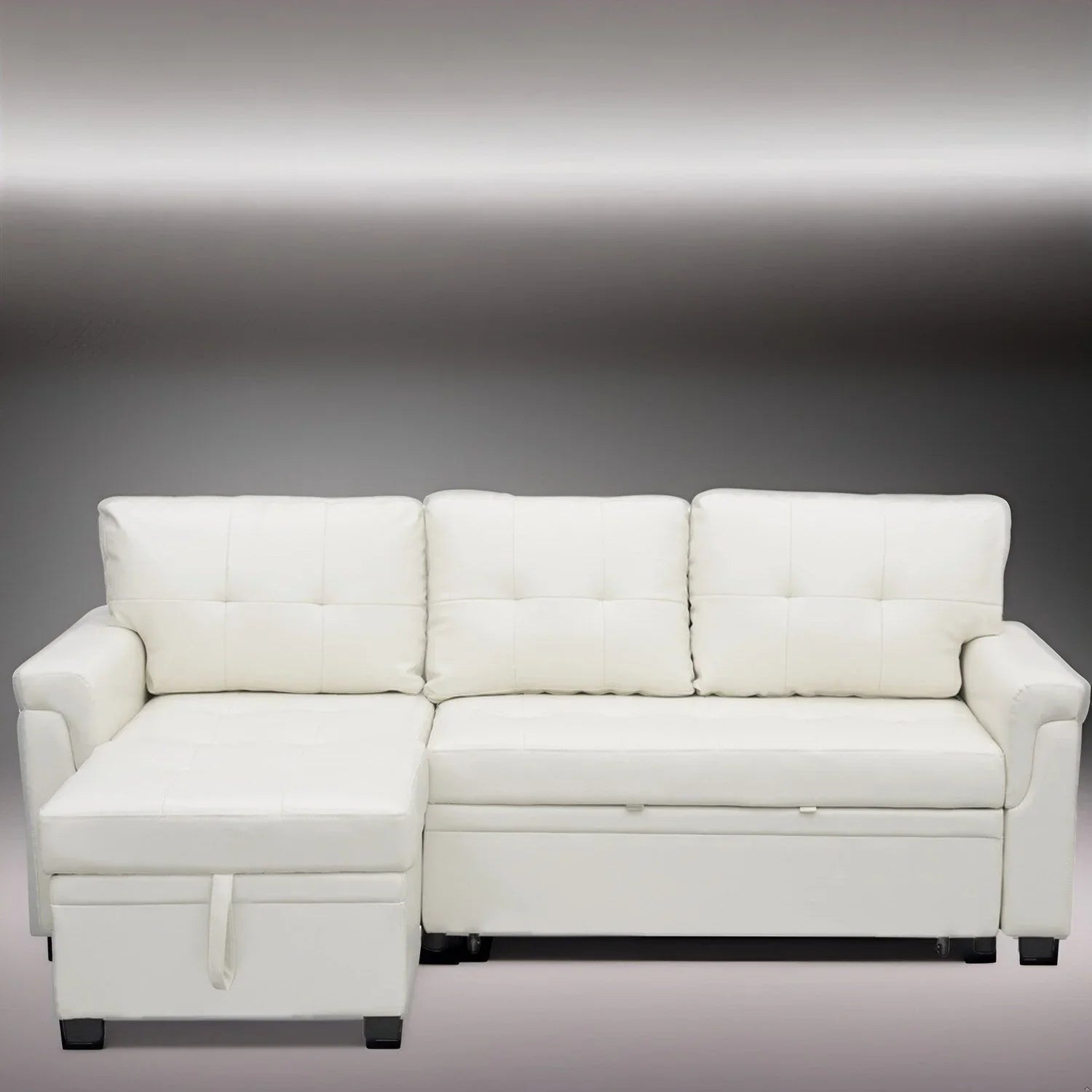 Canapé sectionnel réversible avec lit escamotable, méridienne de rangement dissimulée, pieds durables,