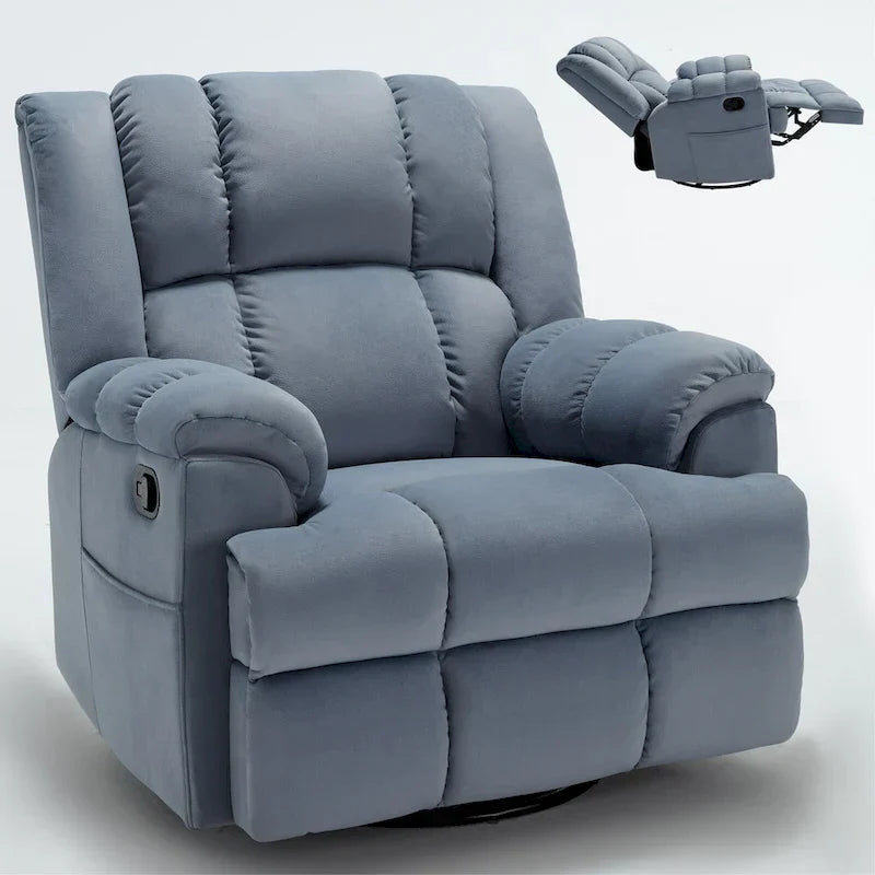 Fauteuil Inclinable Pivotant à Bascule en Tissu Lazy Boy, Grand Fauteuil Inclinable Manuel Surdimensionné avec Accoudoirs Matelassés et Dossier à Coussin